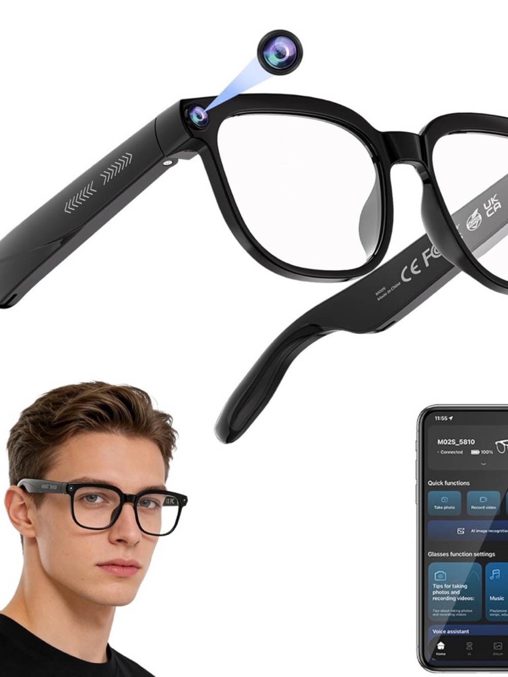 Smart Camera Glasses - Black